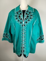 Bob Mackey Jacket with Shirt - 1X Teal Embroidered 3/4 Sleeve - Blemished - $19.80