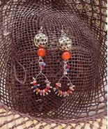 Silver earrings red earrings Long earrings Bohemian earrings Boho earrin... - $34.00
