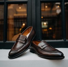 Pure Handmade Genuine Leather Brown Loafers Shoes For Men&#39;s - £158.02 GBP