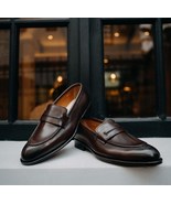 Pure Handmade Genuine Leather Brown Loafers Shoes For Men's - $199.99