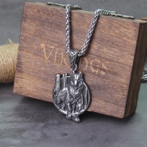 Nordic Viking Forest Wolf Pendant Necklace Animals Stainless Steel Chain Jewelry - £14.90 GBP