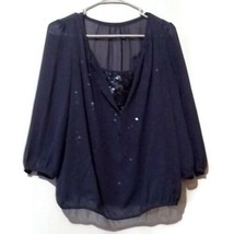 LOFT Blue Sequin Top Blouse Dressy Party Holiday Small - £11.06 GBP
