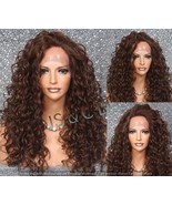 Human hair blend Full Lace Front wig Auburn Brown mix Hand Tied minimal ... - £96.68 GBP