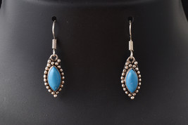 Handmade Rhodium Polished Marquise Turquoise Ethnic Dangle Earrings For Women - £21.93 GBP
