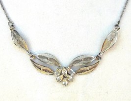Gorgeous Vintage Sterling Silver &amp; Crystal Filigree Necklace - $94.05
