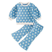 Little Girls Sunflower Print Long Sleeve Pullover &amp; Flare Pants Set, 0-4Y - £16.42 GBP