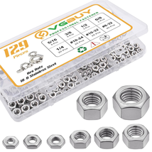 129-Piece 304 Stainless Steel Hex Nut Assortment Kit, Sizes 8-32 to 5/8-11 - $298.79 MXN