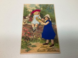 Vintage Easter Postcard Children In Silky Textured Clothes Rooster Germany - £5.44 GBP