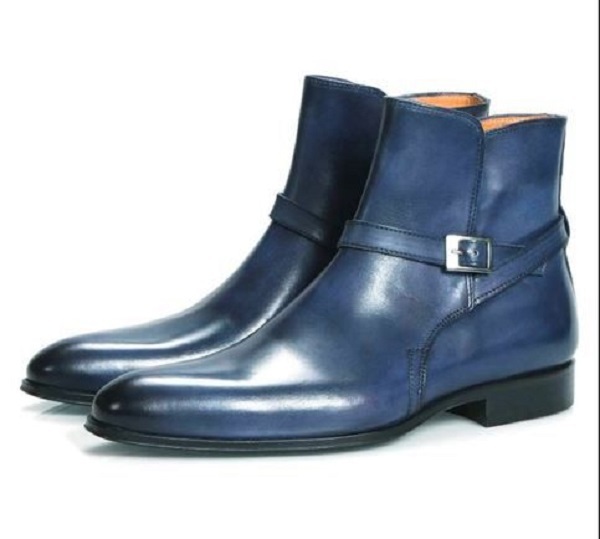 Men's New Handmade Blue Leather Stylish Jodhpurs Boots, Men's High Ankle Dress