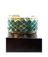 Vintage 925 Sterling Silver Navajo Turquoise Inlay Bracelet Signed AJ - $483.86
