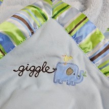 Just One Year Carter's Blue Giggle Elephant Satin Stripe Trim Crib Baby Blanket - £27.24 GBP