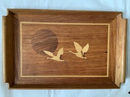 Inlaid Wood Serving Tray Flying Peace Crane Decoration Made in Philippines - £27.77 GBP