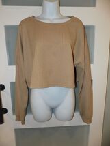 SHEIN Beige LS Boat Neck Cropped Top Size M Women's - $15.30