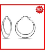 Hypoallergenic 30mm Double Circle Polished Silver Hoop Earrings for Women - $1,027.72 MXN