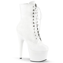 PLEASER ADORE-1020 White Faux Leather 7&quot; Heel Platform Lace Up Women Ankle Boots - £69.56 GBP