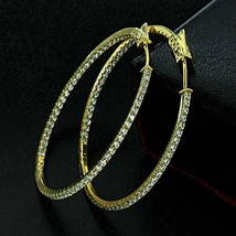New 1Ct Moissanite Set Long Inside-out Hoop Earrings in 14K Yellow Gold Over 925 - £94.09 GBP