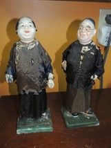 Chinese Paper Mache Figures 12&quot; man woman silk clothes oil can snuffer 1... - $745.15 MXN