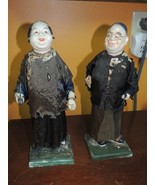Chinese Paper Mache Figures 12" man woman silk clothes oil can snuffer 1... - $40.49