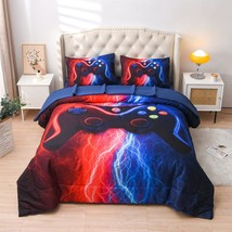 Gamer Gaming Bedding Sets Red-Blue Lightnings Gamepad Comforter Set For Boys Gam - £64.54 GBP
