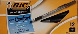 BIC Round Stic Grip Xtra Comfort Ballpoint Pen, 12 Count (Pack of 1), Black - £4.59 GBP