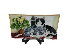 Peggy Karr Fused Collectors Plate Art Glass Cats 14 x 8 inch Made in USA - £55.65 GBP