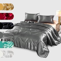 Satin Silky Soft Quilt Luxury Super Soft Microfiber Bedding Comforter Set Full/Q - £49.72 GBP