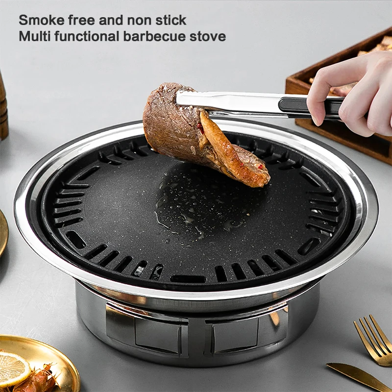Charcoal BBQ Non stick Korean BBQ Portable Stainless Steel BBQ Round Out... - $75.37