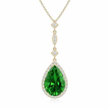 ANGARA Lab-Grown Emerald Pendant with Diamond in 14K Gold (12x10mm,4.5 Ct) - £2,102.56 GBP