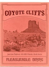 Coyote Cliffs Menu Junction Highway 89 89A Kanab Utah  - £30.07 GBP