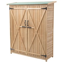64 Inch Outdoor Wooden Storage Shed with Double Lockable Doors for Backyard - C - £367.14 GBP