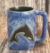 MARA Artist Studio Pottery Heavy 12oz Mug Killer Whale Orca Mexico Blue ... - $17.77