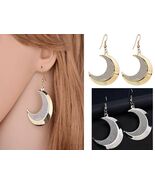 1 PAIR SPRING CLIPON OR PIERCED SILVER/GOLD/BLACK MOON DANGLE DROP EARRINGS - $6.99