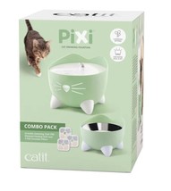 Catit Pixi Cat Water Fountain Green Filter Food Bowl Stainless Steel Dish - $1,197.66 MXN