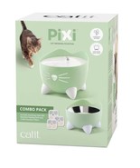 Catit Pixi Cat Water Fountain Green Filter Food Bowl Stainless Steel Dish - $1,197.66 MXN