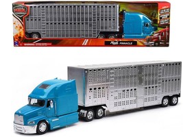 Mack Pinnacle Truck with Pot Belly Livestock Trailer Blue and Chrome &quot;Long Haul - £56.40 GBP
