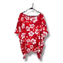 Koko Knot Pullover Swimsuit Cover Up One Size Red Hawaiian Fringe Hem Floral  - £17.54 GBP