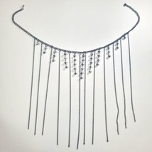 Black Dangle Beaded Bib Necklace Silver Tone Shiney Bead Swing Style Statement  - £6.89 GBP