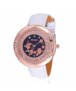 STRADA Austrian Crystal Japanese Move. Watch in Rosetone w/White Faux Le... - $11.25