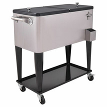 80 Quart Patio Cooler Rolling Outdoor Stainless Steel Ice Beverage Chest New - £211.14 GBP