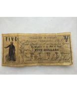 5 Dollars - Treasury Warrant State of TEXAS - Obsolete Currency Note 186... - €17,06 EUR