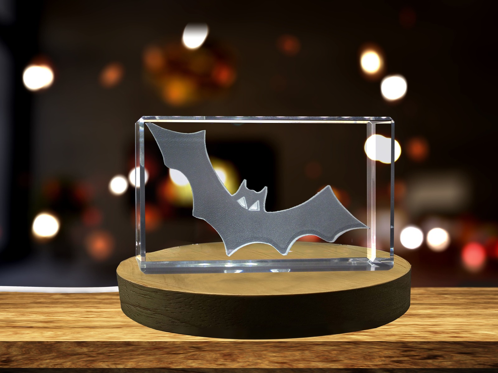 LED Base included | Halloween Bat 3D Engraved Crystal Decor