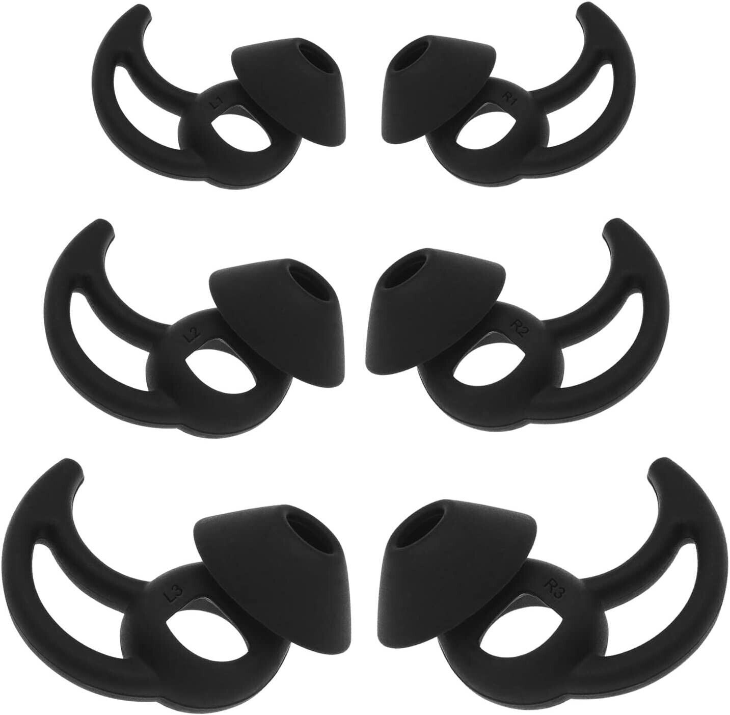 Black Silicone Ear Tips Gels For Bose Quietcomfort QC Earbuds Sport Buds S/M/L