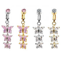 Faux Body Piercing Jewelry Fake Belly Piercing Butterfly Navel Rings CZ Clip on  - £7.86 GBP+