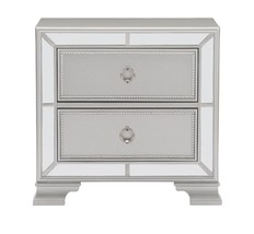 Modern Traditional Style 1pc Nightstand of 2 Drawers Embossed Textural F... - £342.64 GBP