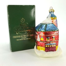 Dept 56 Night Before Christmas Red Brick Fire Station 5.5&quot; Glass Ornament Poland - £16.45 GBP