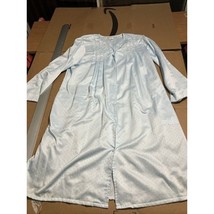 Miss Elaine Aqua Floral Blue Satin Nightgown, Size M Embroidered Pleated... - $9.90