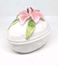 Vintage Egg Shape Lillie On Lid 3&quot; Tall 3.25&quot; China Wide Vanity Trinket ... - $9.90