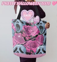 Pretty Ghostface Tote, Pink Flowers | Halloween Canvas Tote Bag  - $35.00