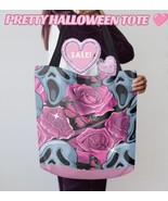 Pretty Ghostface Tote, Pink Flowers | Halloween Canvas Tote Bag  - $35.00