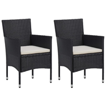 Outdoor Garden Patio Set Of 2 Black Poly Rattan Dining Chairs Sea Chair Cushions - £118.88 GBP